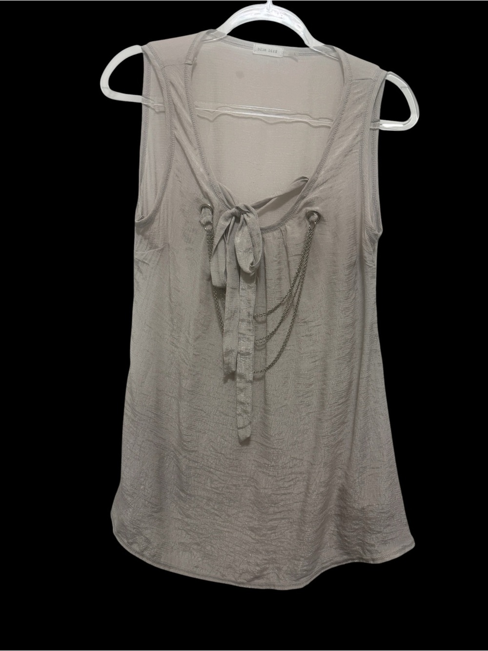 Sleeveless Tie-Front Tank Top with Chain Detail - Taupe